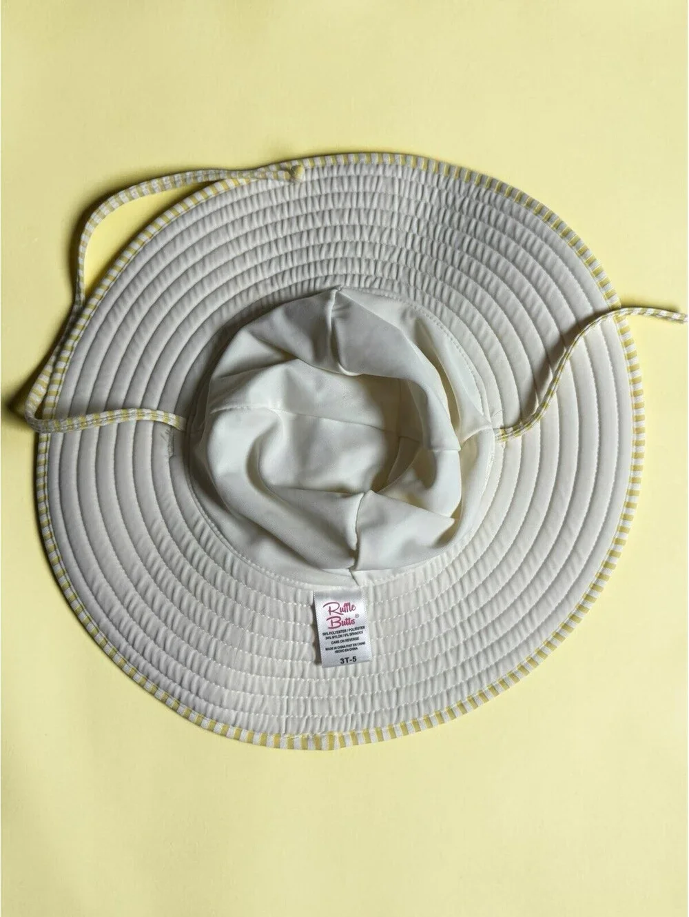 RuffleButts yellow Striped UPF 50+ sun protective swim hat Size 3T-5 Tie